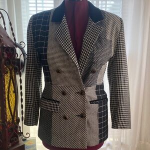 Vintage East West ApparelBlack & White Patterned Double-Breasted Women's Blazer